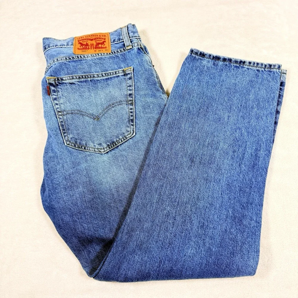 Levis‎ 505 Jeans Regular Fit Straight Leg Light Wash 100% Cotton Size 36 x 30